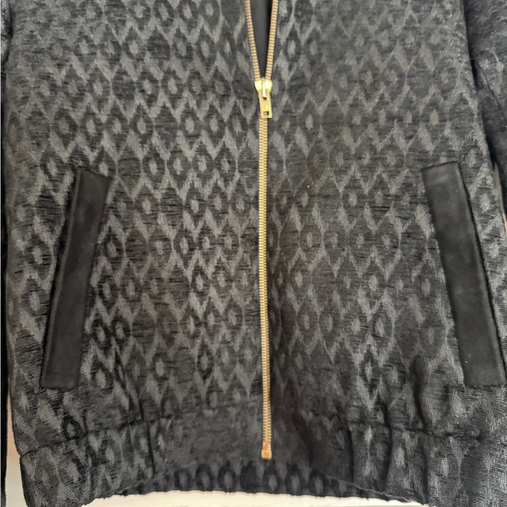 Sezane 34 Black Patterned Bomber Jacket Blazer - image 4